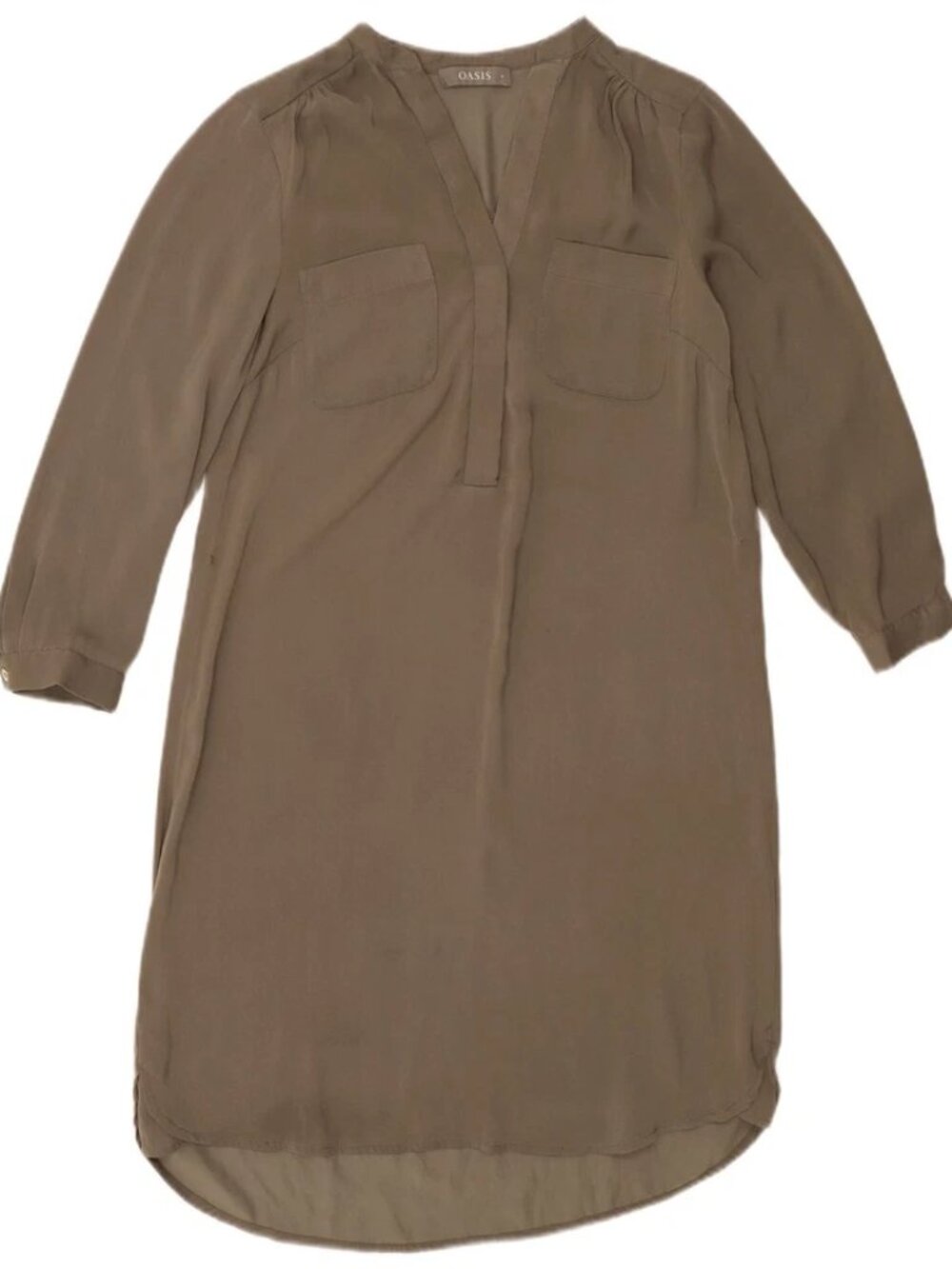 Oasis Womens 3/4 Sleeve Shift Dress UK 8 Small Khaki Polyester JL07